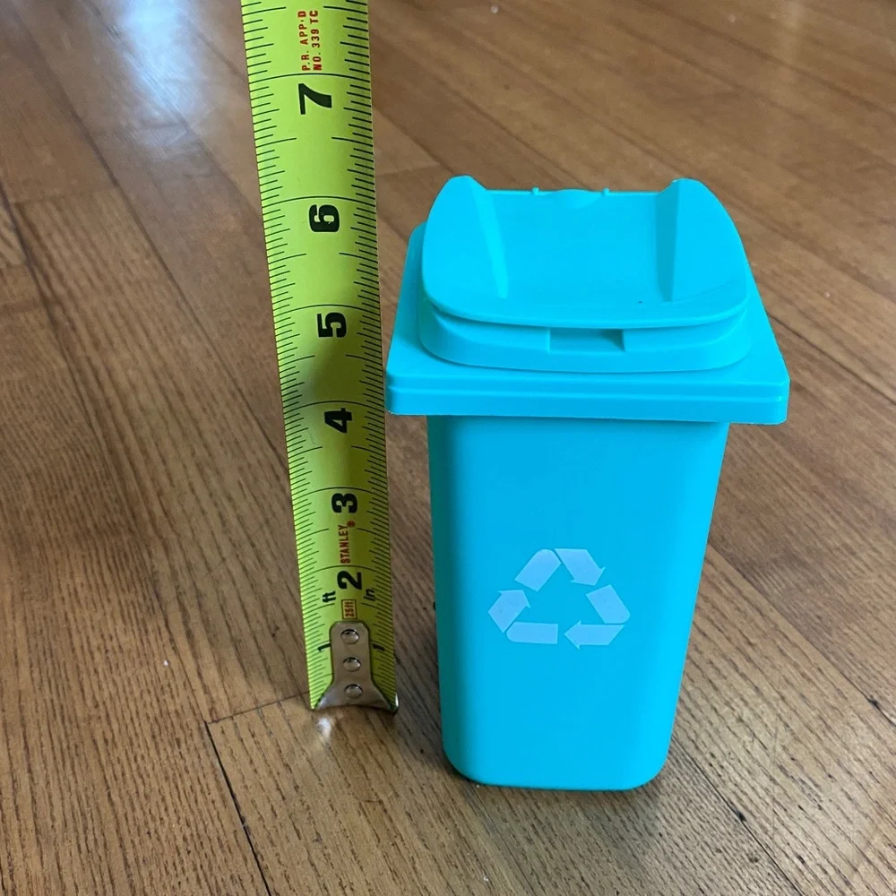 Pencil Holder MINI Recycling Bin For Desks w/ lid that opens- teal